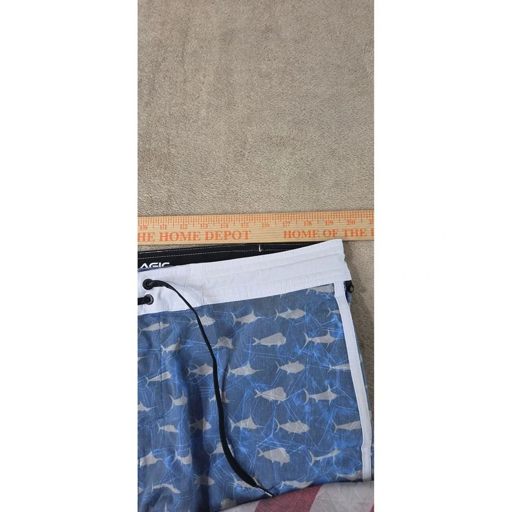 Pelagic High Performance Sharkskin Offshore Board Short 38 USA Flag Fish AOP EUC